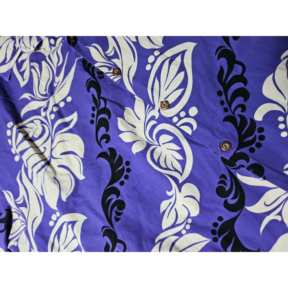 Pacific Legends Vintage Purple Floral Hawaiian Shirt Tribal Band Palm Leaves 2X